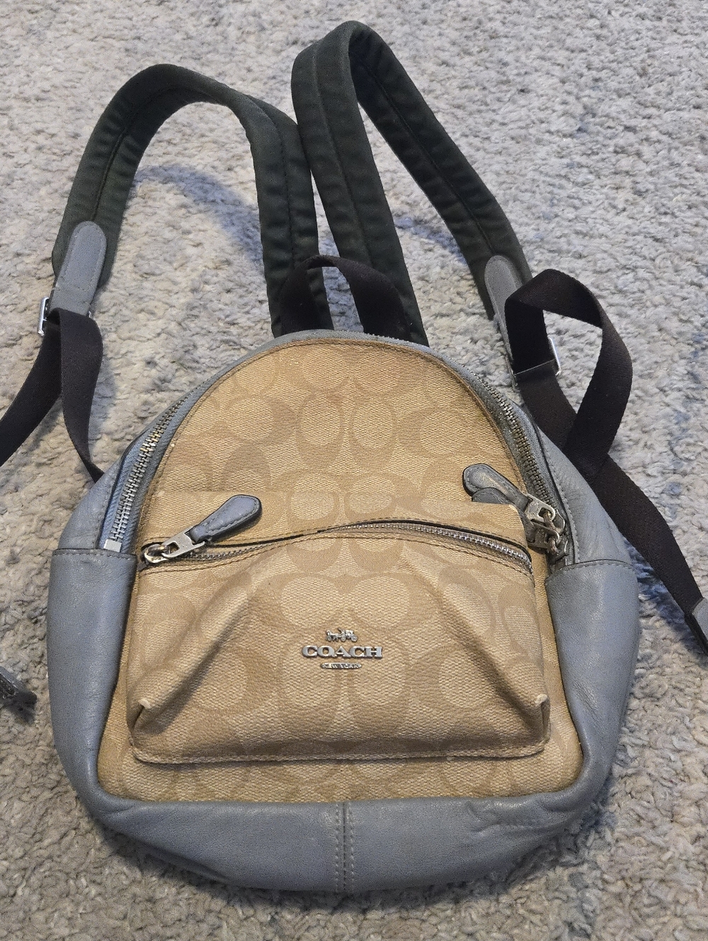 Coach Mini Charlie Backpack Signature Canvas Leather Grey Brown F58315 - Picture 2 of 14
